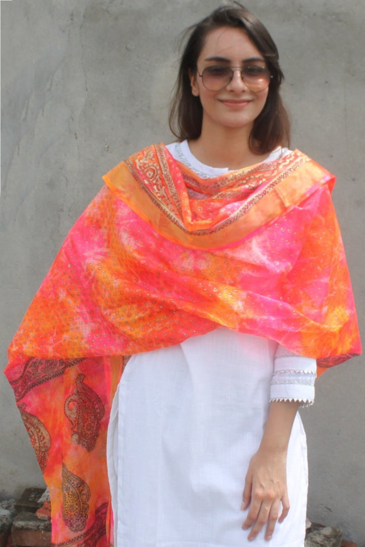 anokherang Dupattas Shaded Pink Foil Printed Kota Dupatta