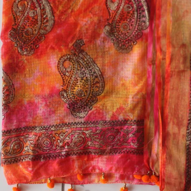 anokherang Dupattas Shaded Pink Foil Printed Kota Dupatta
