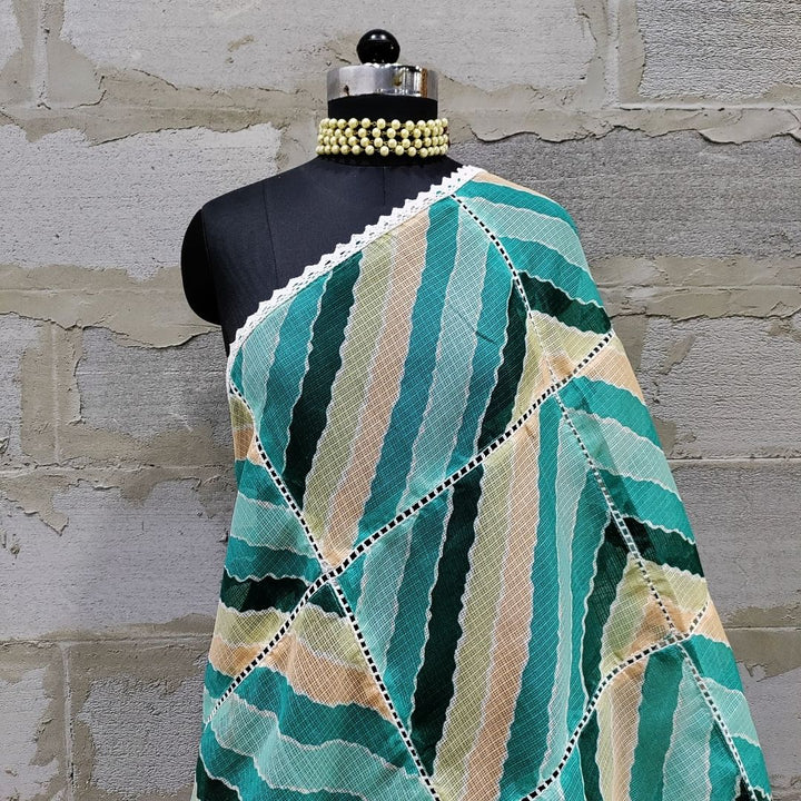 anokherang Dupattas Shades of Green Crochet Kota Dupatta