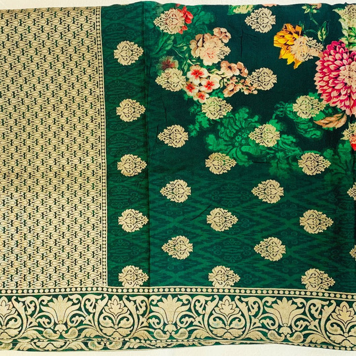 anokherang Dupattas Shades of Green Floral Printed Banarsi Dupatta