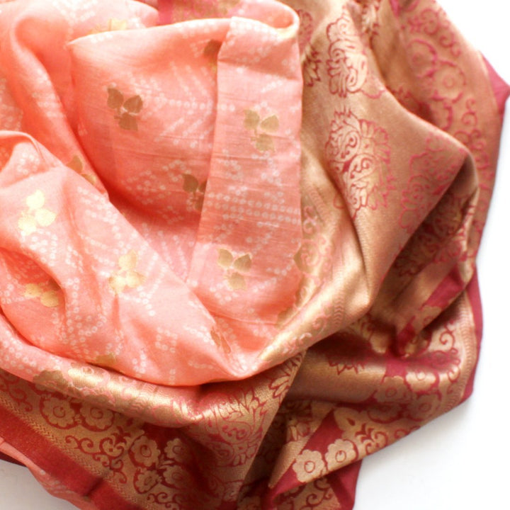 anokherang Dupattas Shades of Pink Bandhani Silk Banarsi Dupatta