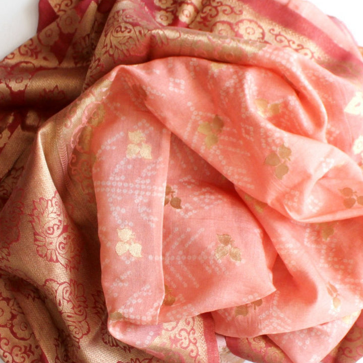 anokherang Dupattas Shades of Pink Bandhani Silk Banarsi Dupatta