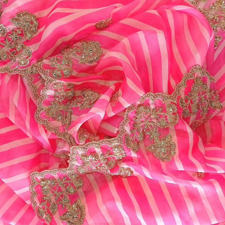 anokherang Dupattas Shades of Pink Leheriya Embroidered Scalloped Dupatta