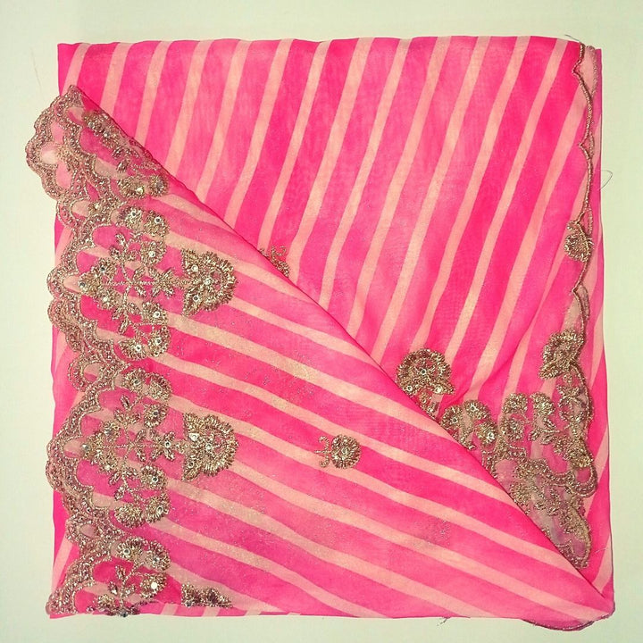 anokherang Dupattas Shades of Pink Leheriya Embroidered Scalloped Dupatta