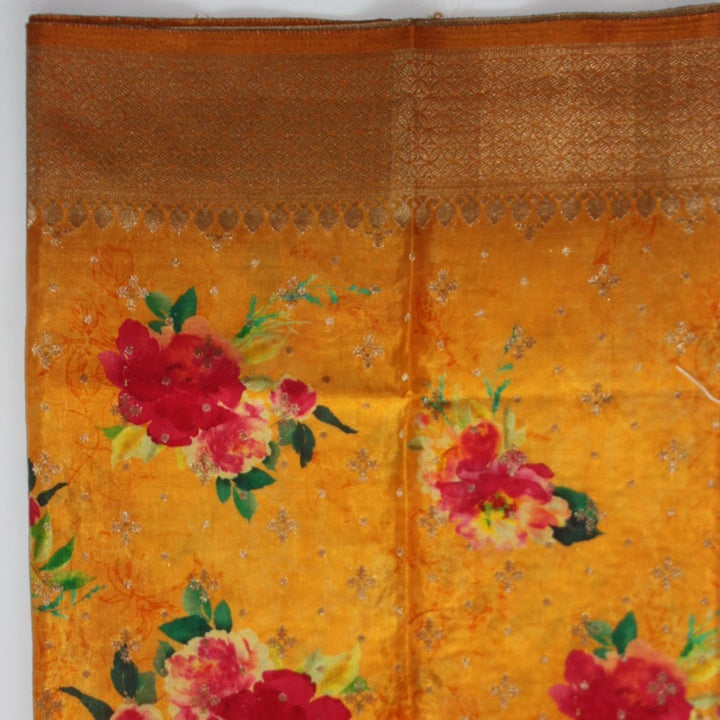 anokherang Dupattas Shades of Yellow Floral Printed Banarsi Silk Dupatta