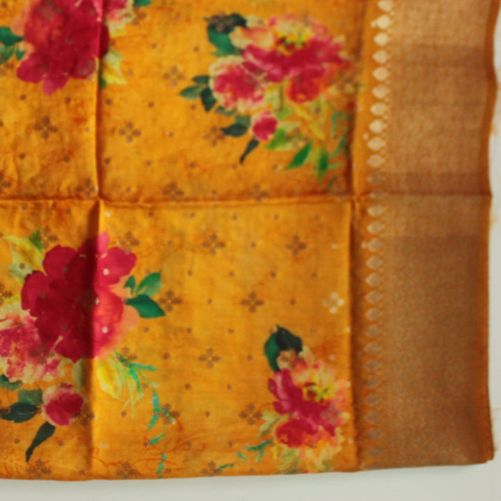 anokherang Dupattas Shades of Yellow Floral Printed Banarsi Silk Dupatta