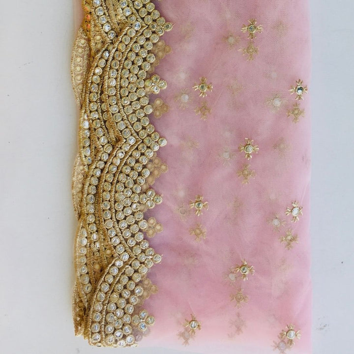 anokherang Dupattas Sheer Beauty Pink Gotta Net Scalloped Dupatta
