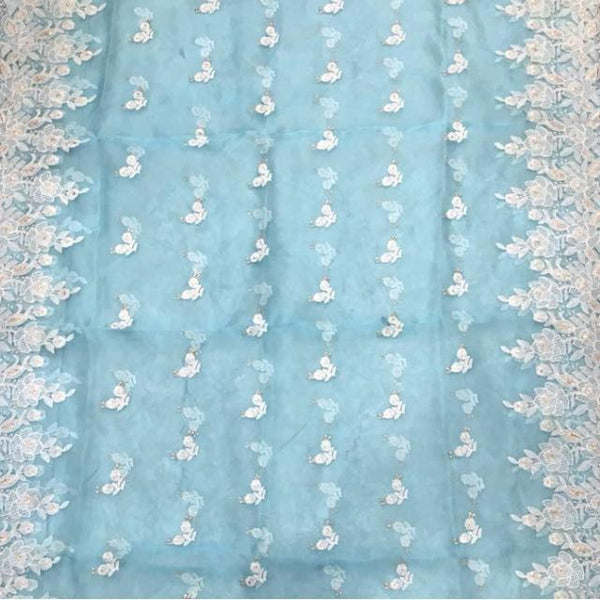 anokherang Dupattas Sky Blue Embroidered Tissue Dupatta