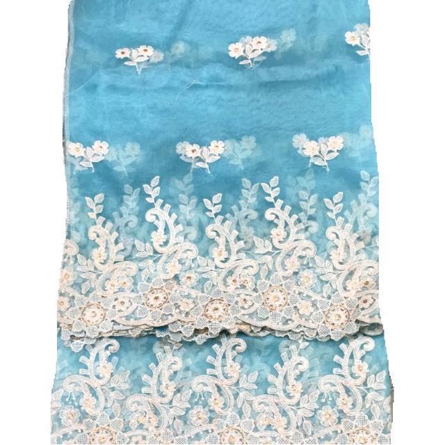 anokherang Dupattas Sky Blue Embroidered Tissue Dupatta