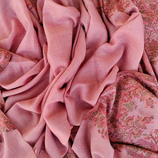 anokherang Dupattas Soft Peach Floral Weaved Wool Stole