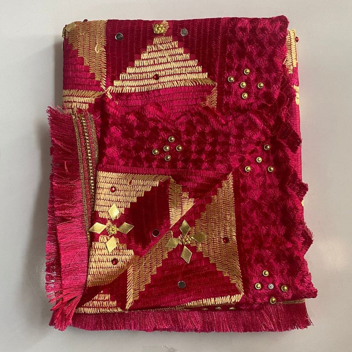 anokherang Dupattas Splashing Pink Gold Phulkari Fringed Dupatta