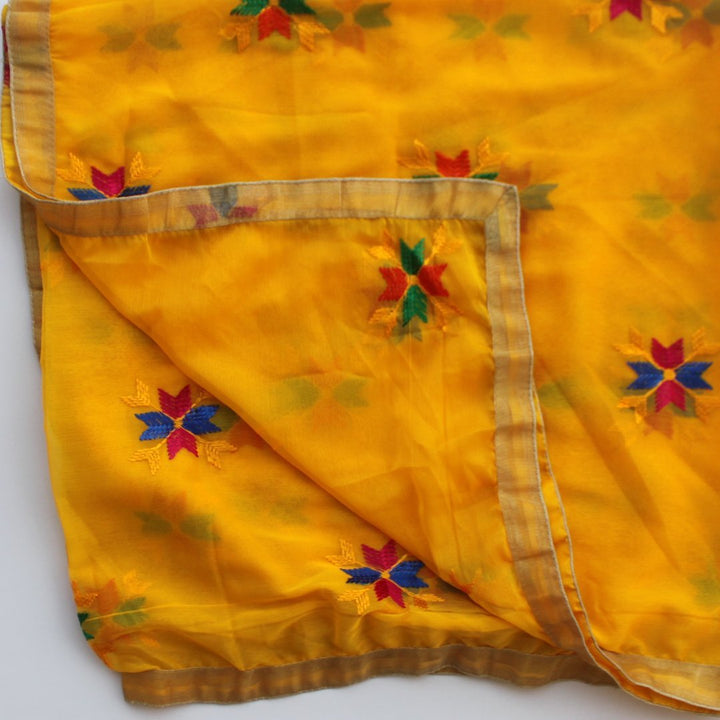anokherang Dupattas Sunshine Yellow Fulkari Chiffon Dupatta