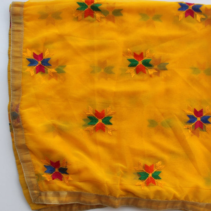 anokherang Dupattas Sunshine Yellow Fulkari Chiffon Dupatta