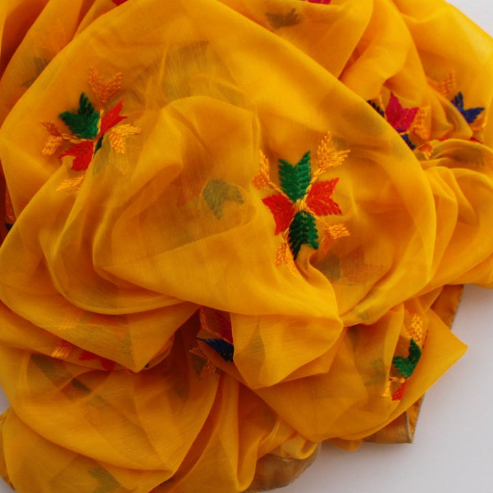 anokherang Dupattas Sunshine Yellow Fulkari Chiffon Dupatta