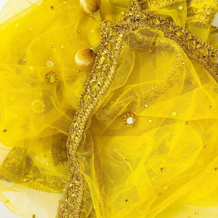 anokherang Dupattas Sunshine Yellow Net Gold and Mirror Dupatta