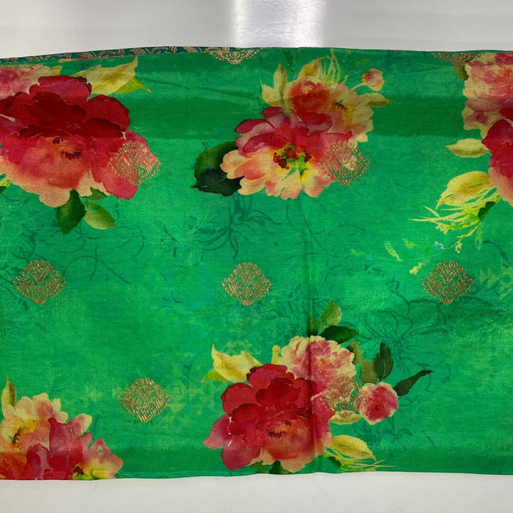 anokherang Dupattas Teal Green Floral Shaded Printed Banarsi Silk Dupatta