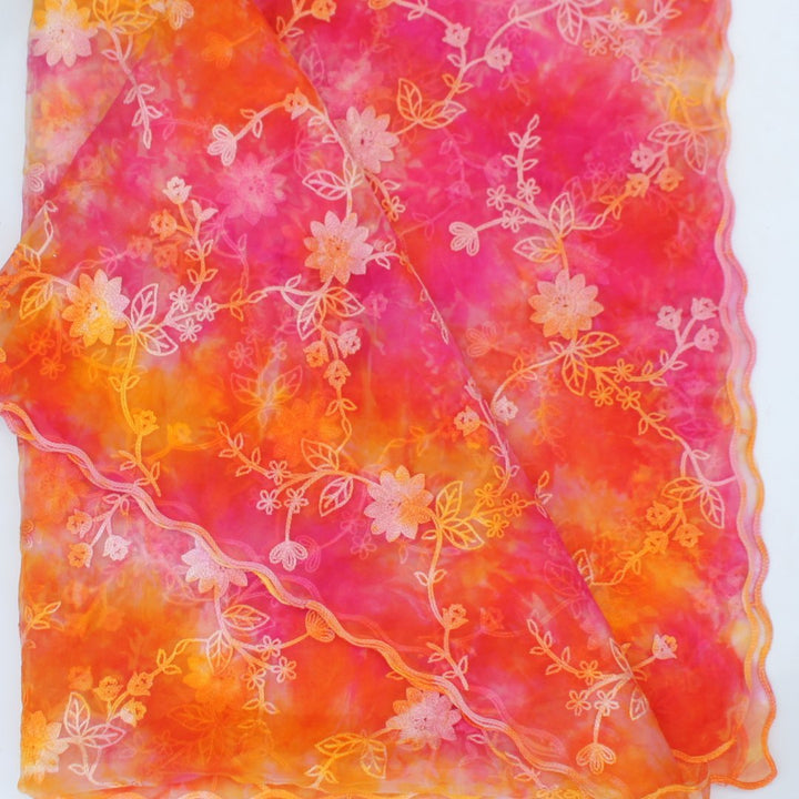 anokherang Dupattas Tie-Dye Floral Embroidered Organza Dupatta