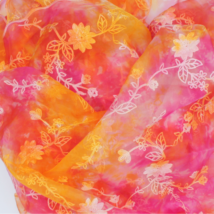 anokherang Dupattas Tie-Dye Floral Embroidered Organza Dupatta