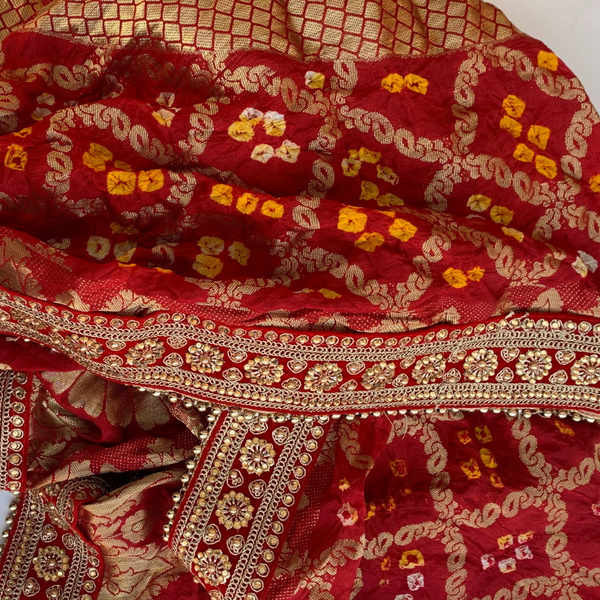 anokherang Dupattas Traditional Bridal Red Bandhej Dupatta