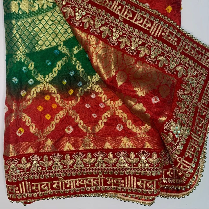 anokherang Dupattas Traditional Bridal Red Green Saubhagyavati Bandhej Dupatta