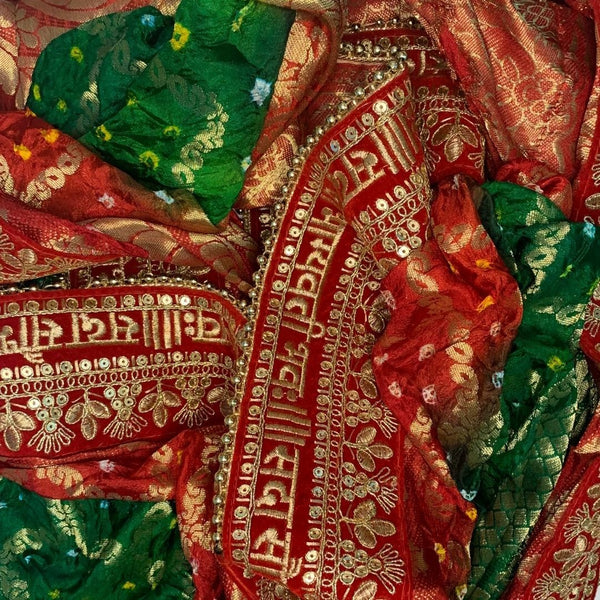anokherang Dupattas Traditional Bridal Red Green Saubhagyavati Bandhej Dupatta