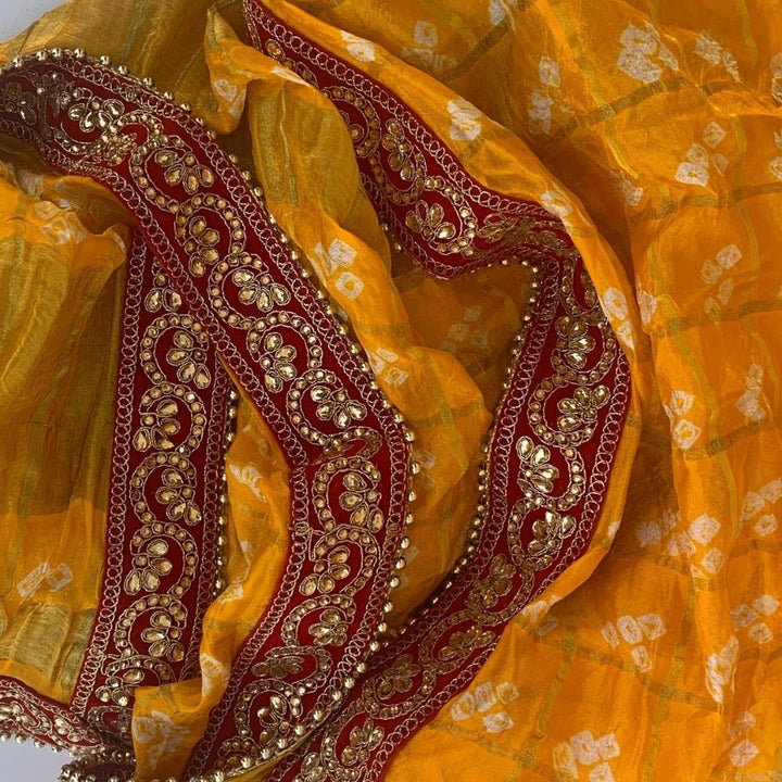 anokherang Dupattas Traditional Bridal Yellow Bandhej Dupatta