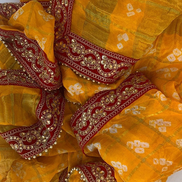 anokherang Dupattas Traditional Bridal Yellow Bandhej Dupatta