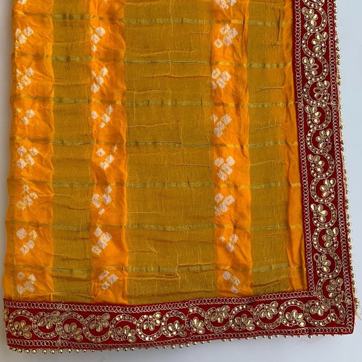 anokherang Dupattas Traditional Bridal Yellow Bandhej Dupatta
