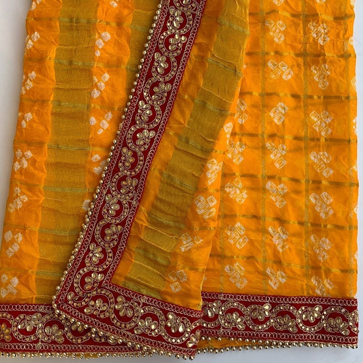 anokherang Dupattas Traditional Bridal Yellow Bandhej Dupatta