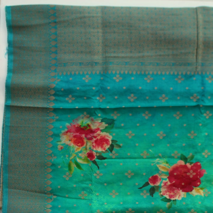 anokherang Dupattas Turquoise and Green Blue Printed Silk Dupatta