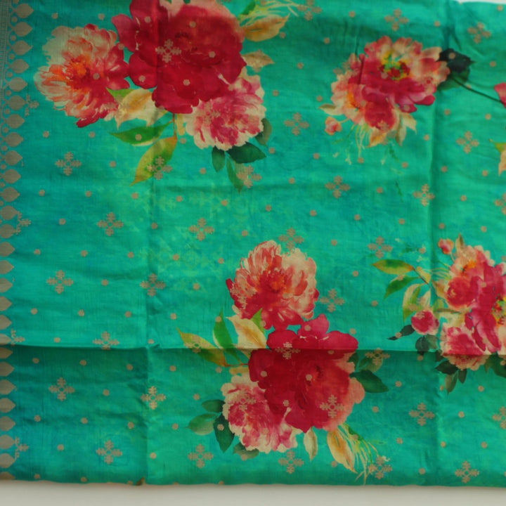 anokherang Dupattas Turquoise and Green Blue Printed Silk Dupatta
