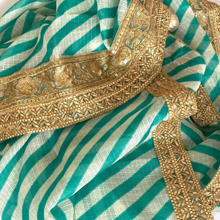 anokherang Dupattas Turquoise White Leheriya Dupatta