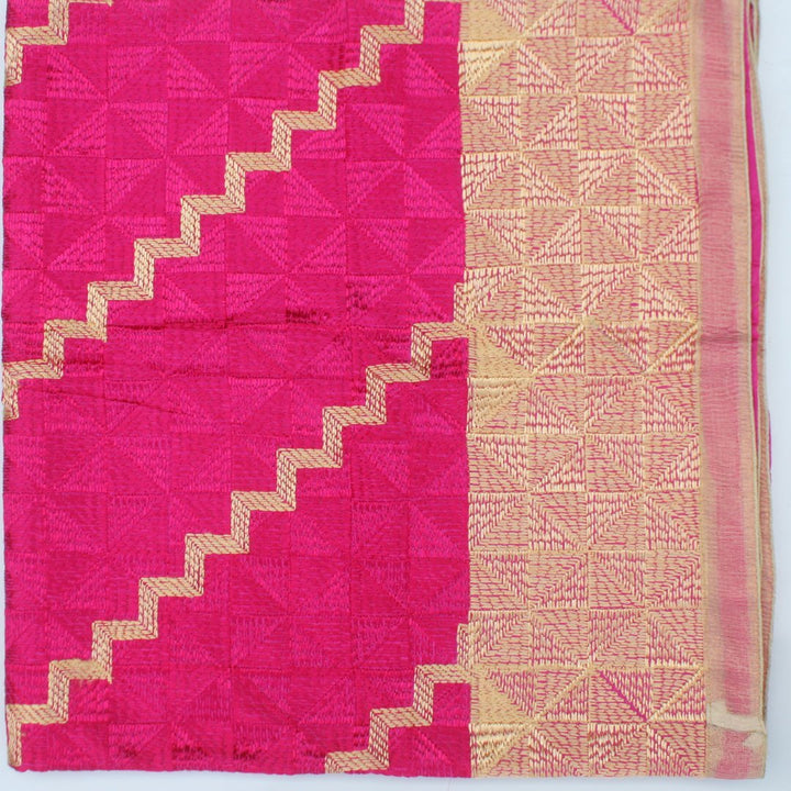 anokherang Dupattas Vibrant Pink Gold Phulkari Dupatta