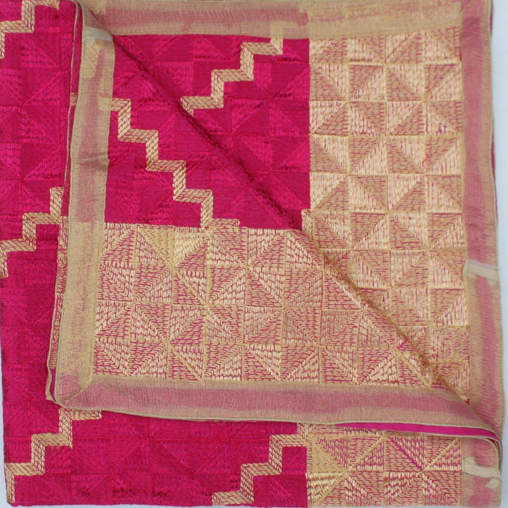 anokherang Dupattas Vibrant Pink Gold Phulkari Dupatta