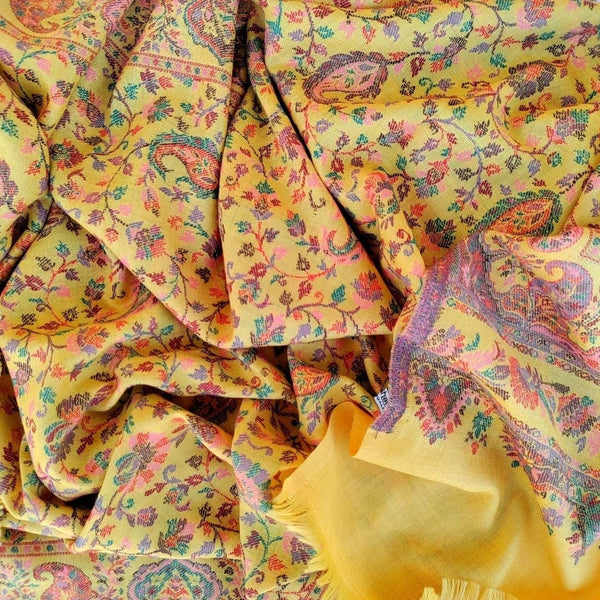 anokherang Dupattas Warm Mustard Floral Weaved Wool Stole