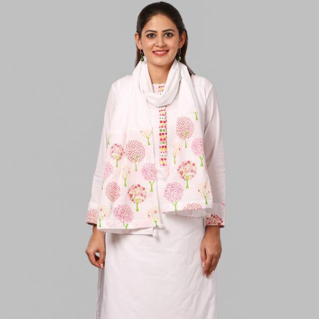 anokherang Dupattas White and Tree Printed Stole