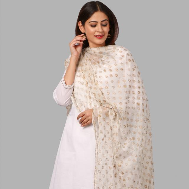 anokherang Dupattas White Khadhi Embossed Dupatta