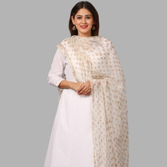 anokherang Dupattas White Khadhi Embossed Dupatta