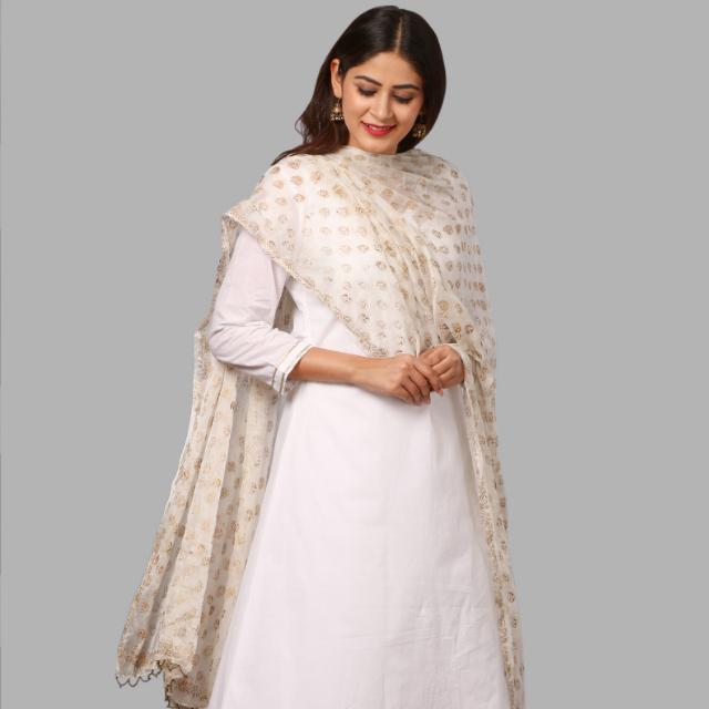 anokherang Dupattas White Khadhi Embossed Dupatta