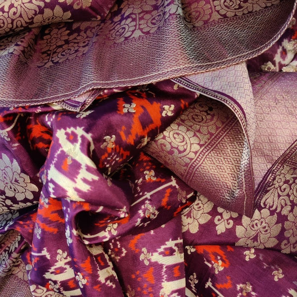 anokherang Dupattas Wine Ikkat And Banarsi Embroidered Dupatta