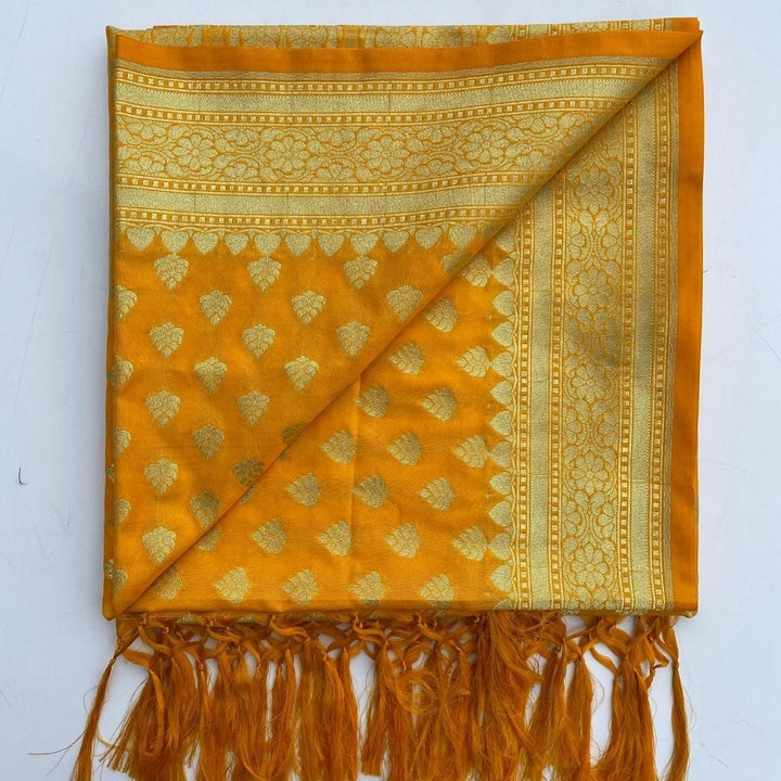 anokherang Dupattas Yellow Banarasi Silk Dupatta