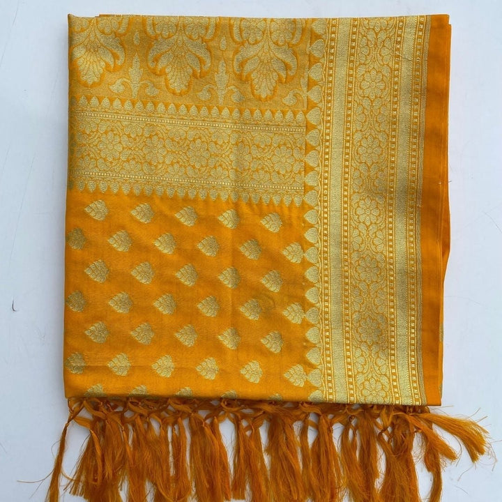 anokherang Dupattas Yellow Banarasi Silk Dupatta