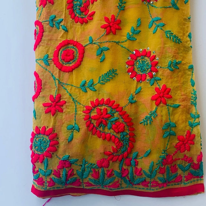 anokherang Dupattas Yellow Chiffon Thread Embroidered Dupatta