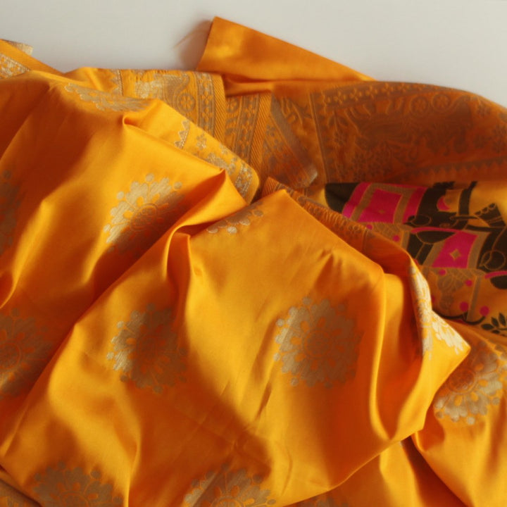 anokherang Dupattas Yellow Elephant Banarasi Stole