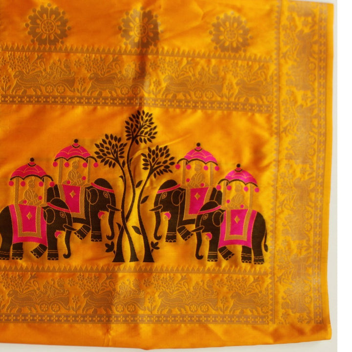 anokherang Dupattas Yellow Elephant Banarasi Stole