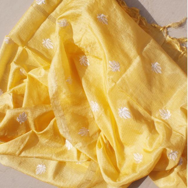 anokherang Dupattas Yellow Embroidered Kota Doriya Dupatta