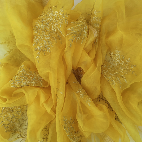 anokherang Dupattas Yellow Festive Embroidered Organza Dupatta