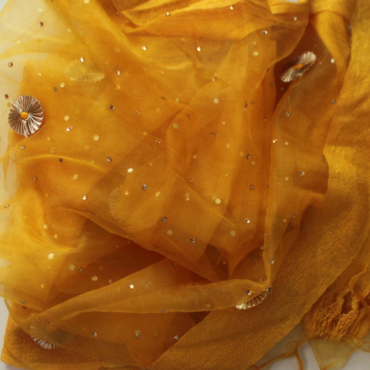 anokherang Dupattas Yellow Gota Flower Organza Dupatta