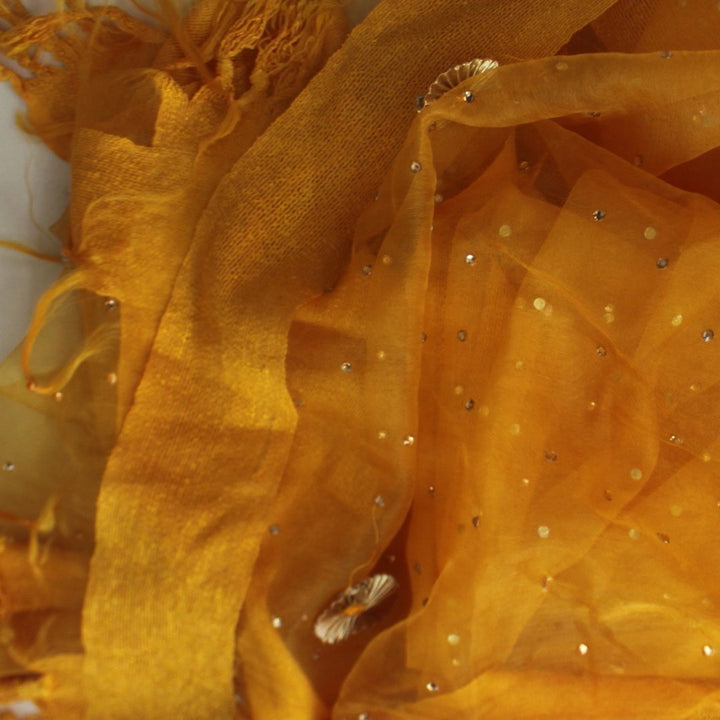 anokherang Dupattas Yellow Gota Flower Organza Dupatta