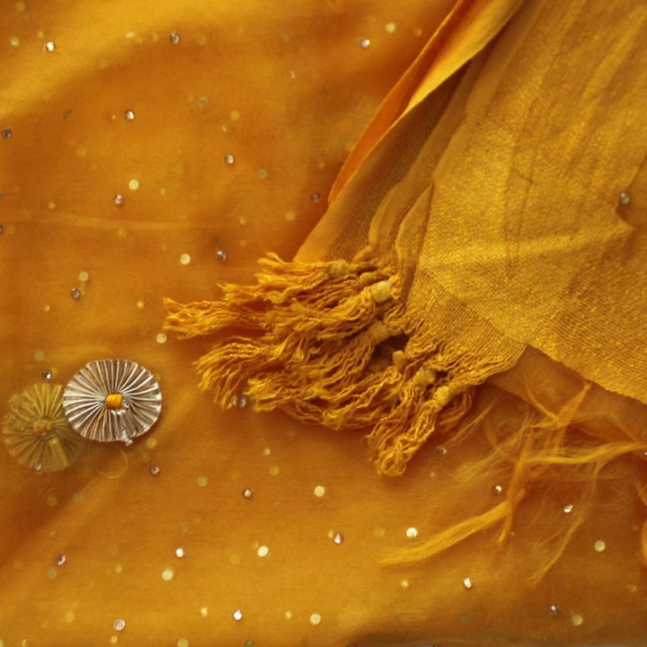 anokherang Dupattas Yellow Gota Flower Organza Dupatta
